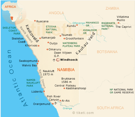 Carte safari et vacances en Namibie